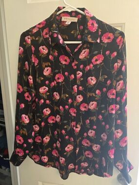 philosophy Black Button-Up Shirt with Pink Floral Print